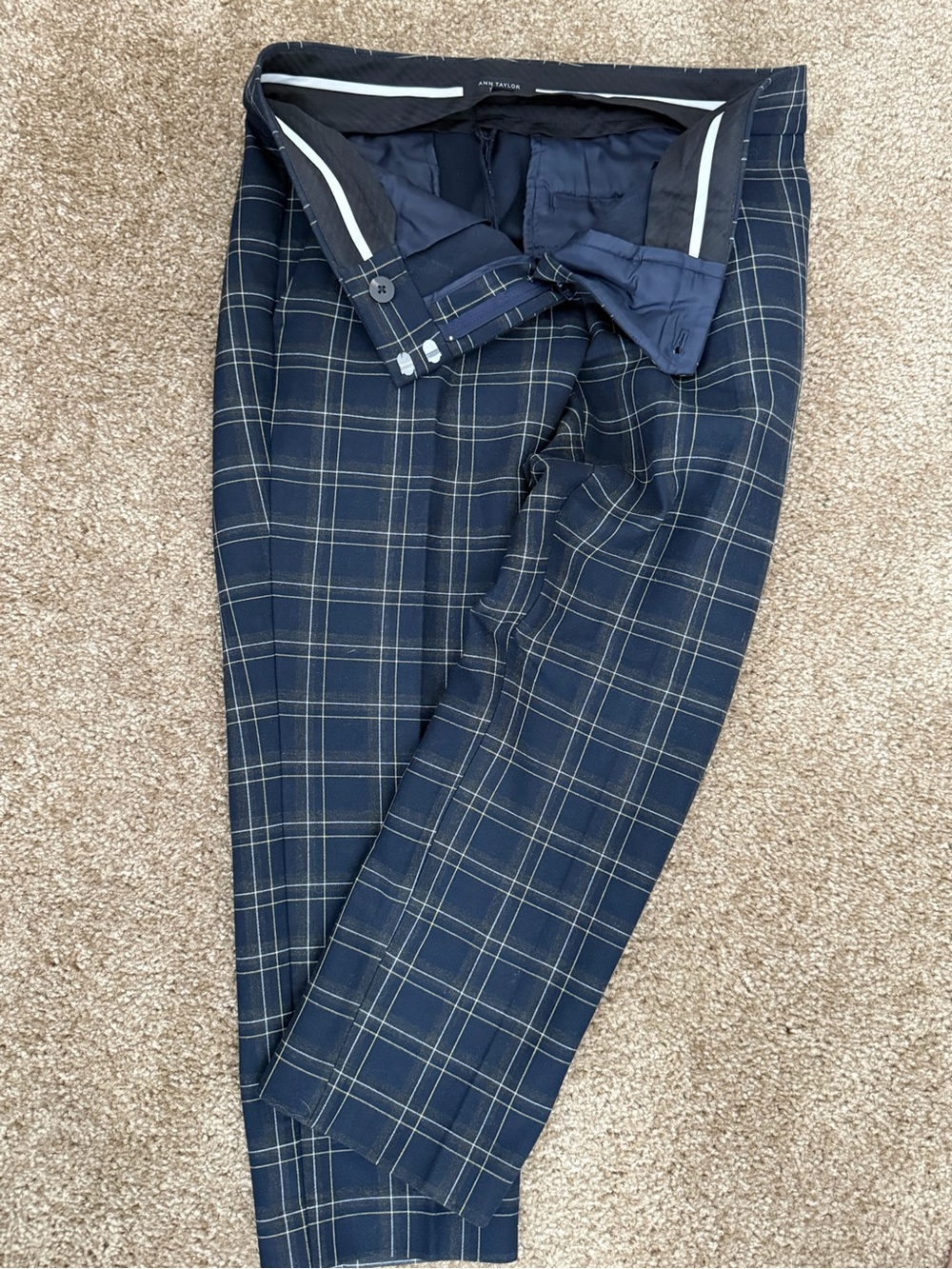Ann Taylor Navy Plaid Men’s Dress Pants - Classic Tailored Fit
